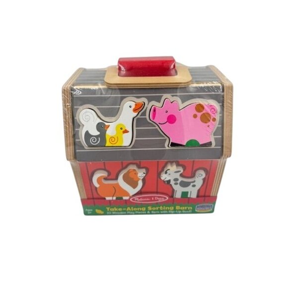 NWT Melissa & Doug Take-Along Sorting Barn Wooden Toy w/10 Play Pieces & Flip-Up - Picture 4 of 8